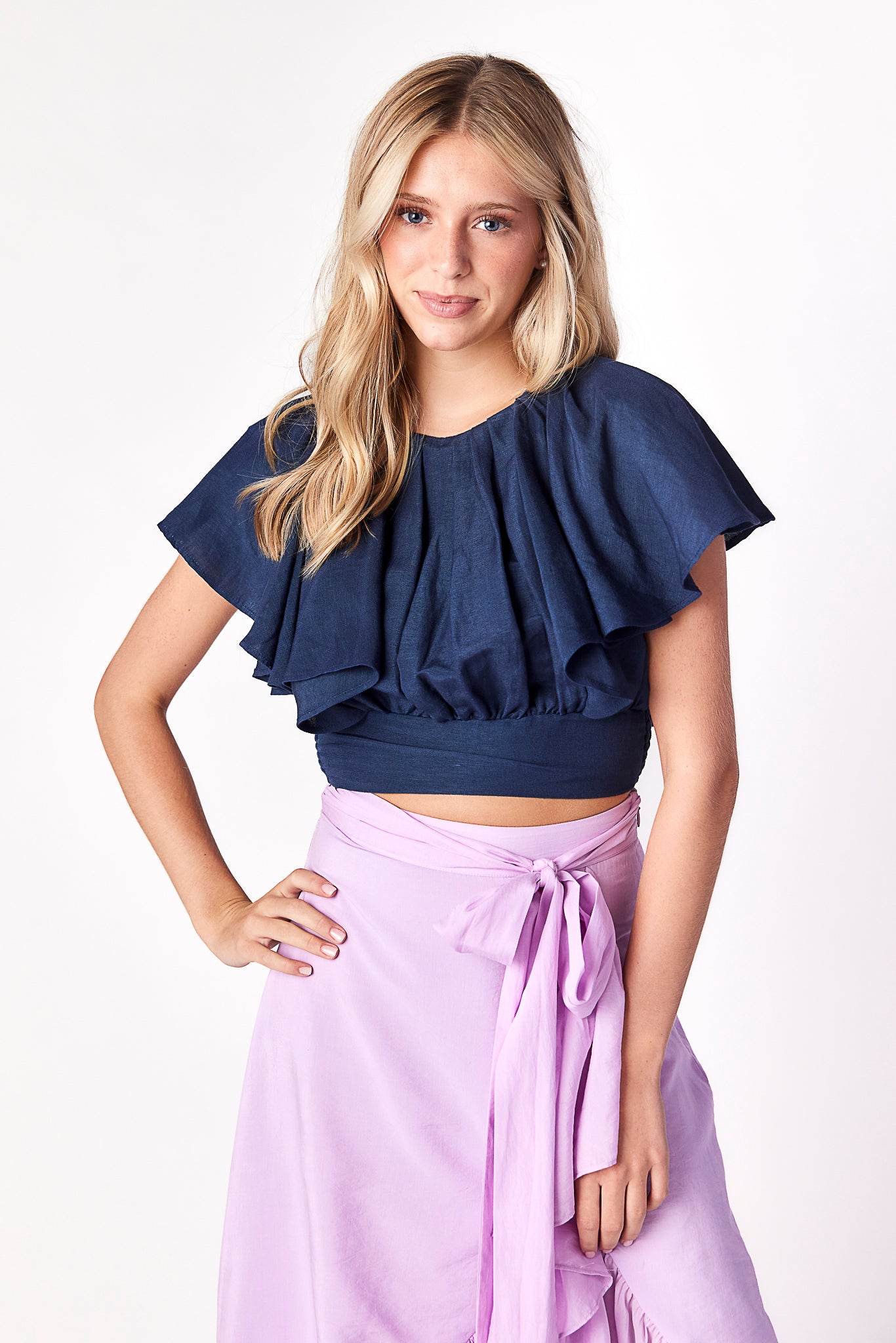 Florentine Tie-Front Cropped Top - Periwinkle