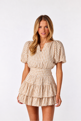 Ella Raglan Top Tan Gingham