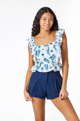 Ophelia Top Blue Block Print