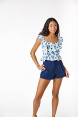 Ophelia Top Blue Block Print