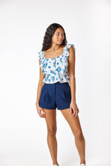Ophelia Top Blue Block Print