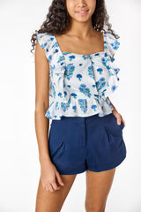 Ophelia Top Blue Block Print