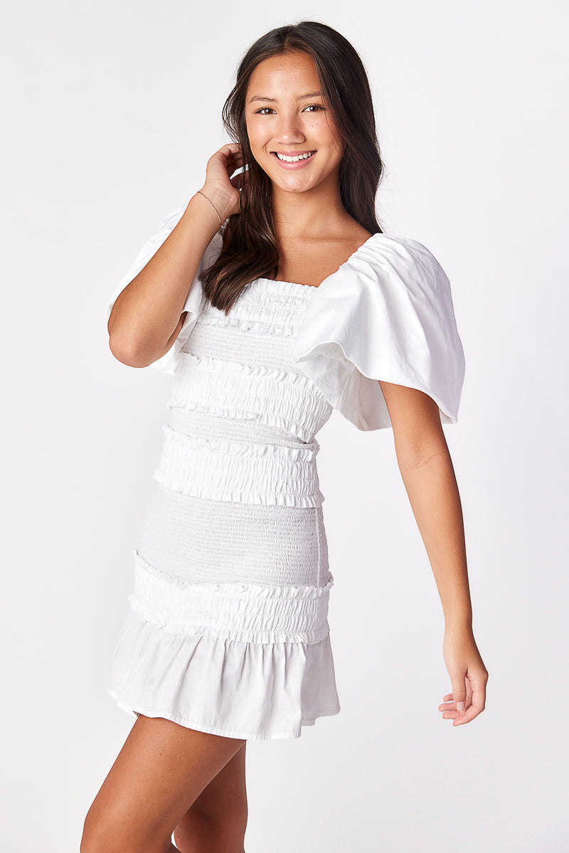 Pixie Smocked Dress White