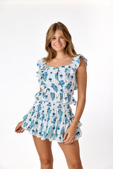 Ophelia Top Blue Block Print