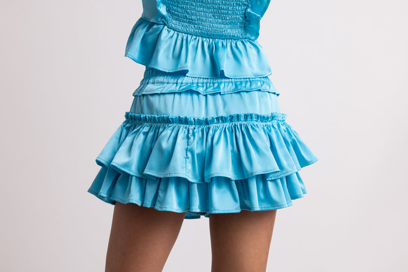 Willow Satin Mini Skirt Brilliant Blue