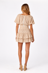 Ella Raglan Top Tan Gingham