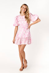 Claire Puff Sleeve Dress Garden Toile Pink