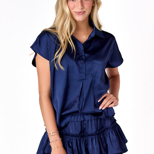 Navy satin mini skirt hotsell