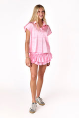 Davie Button Up Top Peony Pink