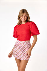 Callie Puff Sleeve Top Red