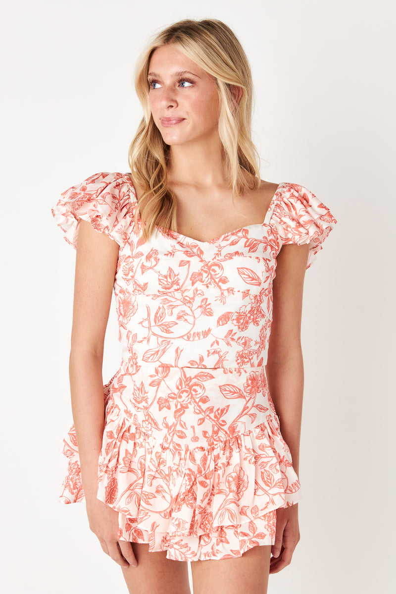 Taylor Layered Skirt Garden Toile Peach - SOLD OUT - PREORDER