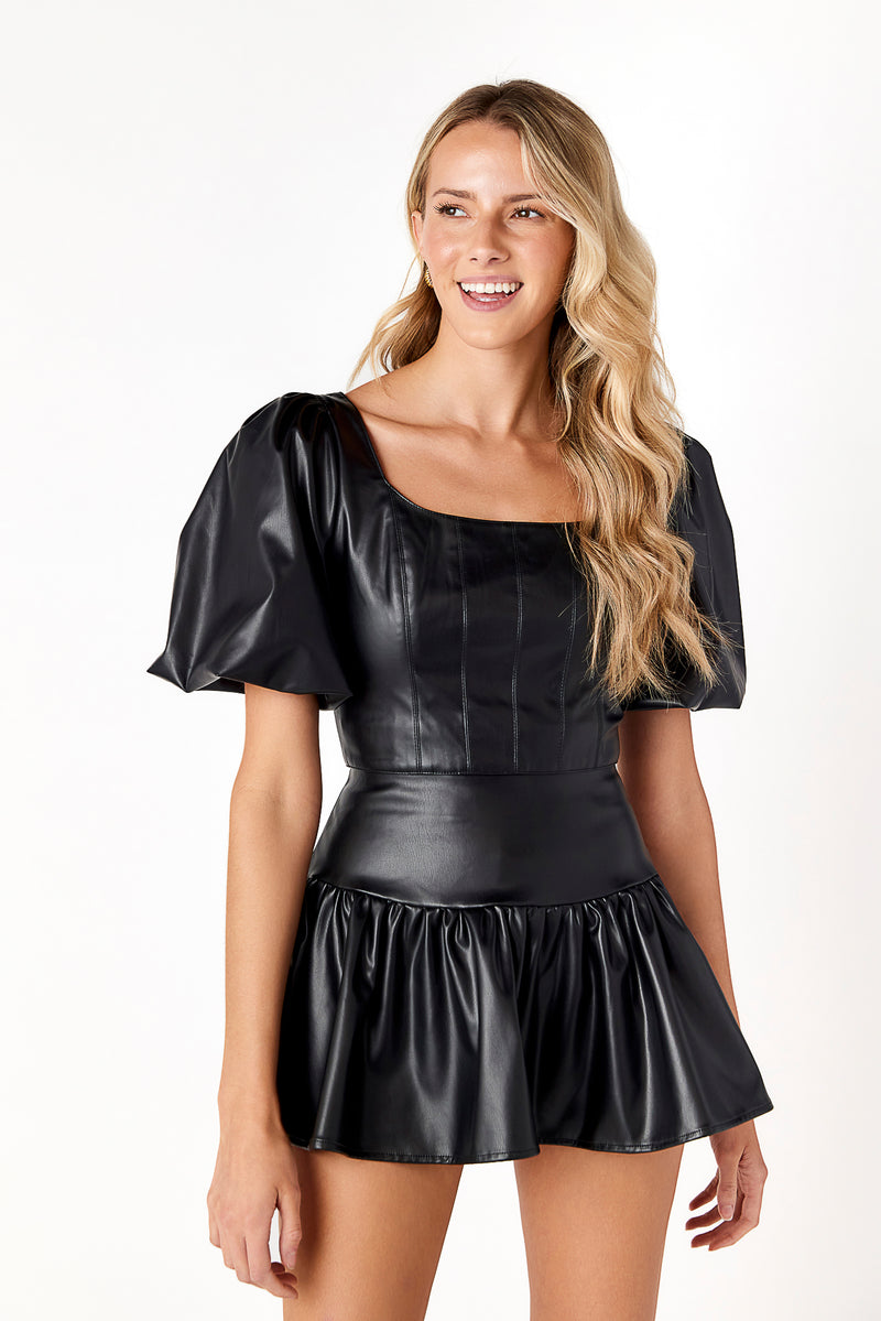 Lillian Leather Top Black