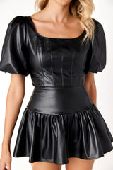 Lillian Leather Top Black