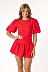 Callie Puff Sleeve Top Red