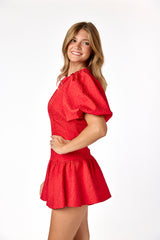 Callie Puff Sleeve Top Red