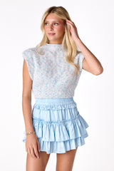 Minnie Mock Neck Blue Lagoon