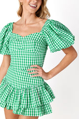 Parker Puff Sleeve Top Green Gingham
