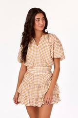 Ella Raglan Top Tan Gingham