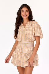 Ella Raglan Top Tan Gingham