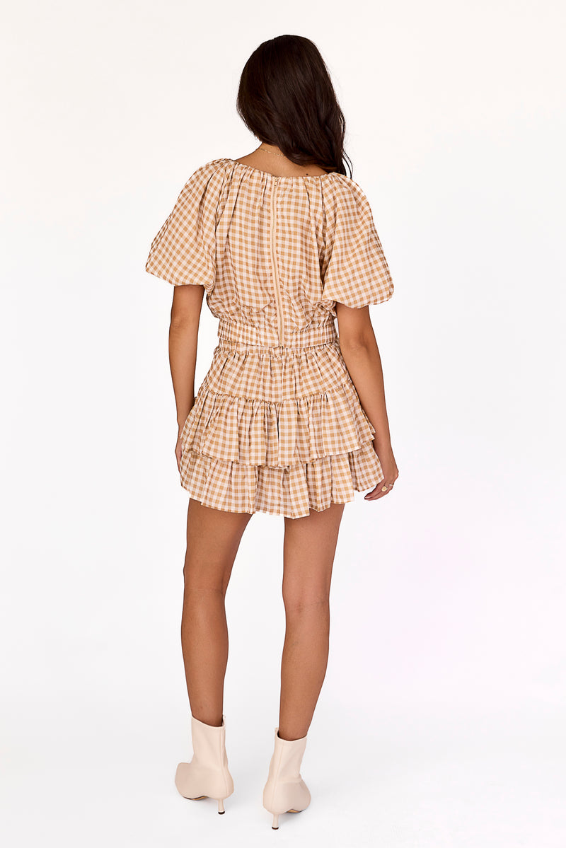 Ella Raglan Top Tan Gingham