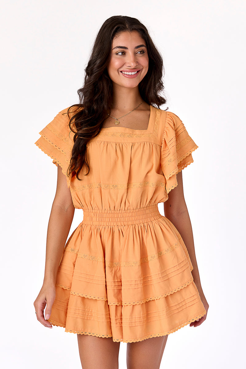 apricot lace dress Rihoas Elegant Lace-Trimmed Puff-Sleeve A-Line Maxi Dress with V-Neck, Apricot / S
