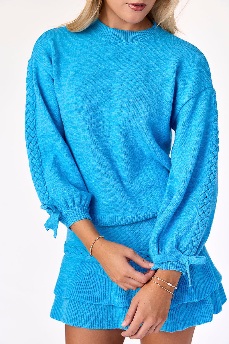 Rylan Braided Knit Skirt Azure Blue