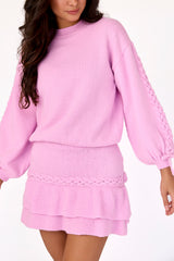 Rylan Braided Knit Skirt Pink Frosting