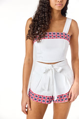 Stella Pleated Shorts Floral Trim