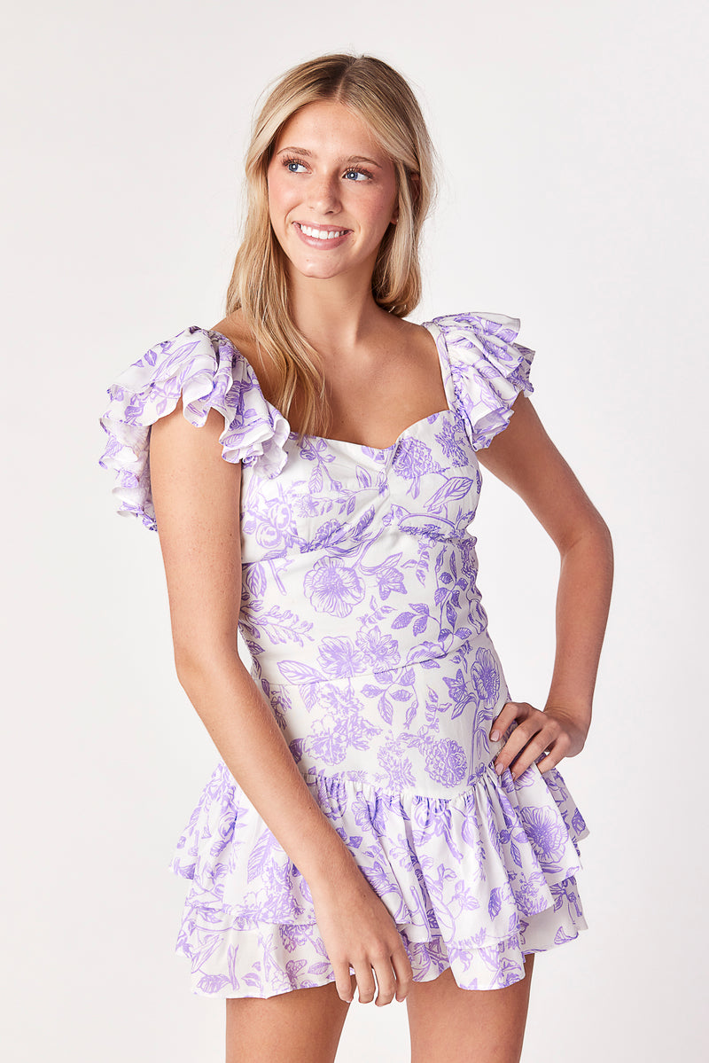 Taylor Layered Skirt Garden Toile Violet - PREORDER