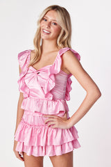 Willow Satin Mini Skirt Peony Pink