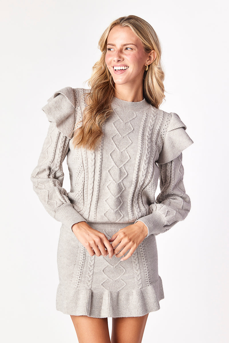 Isabella Ruffle Sweater Dove Gray