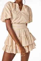 Ella Raglan Top Tan Gingham