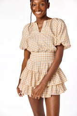 Ella Raglan Top Tan Gingham