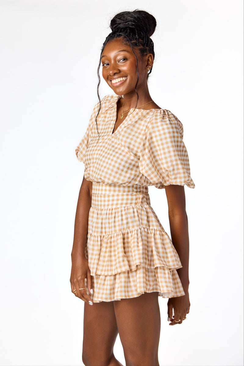 Kylie Mini Skirt Tan Gingham