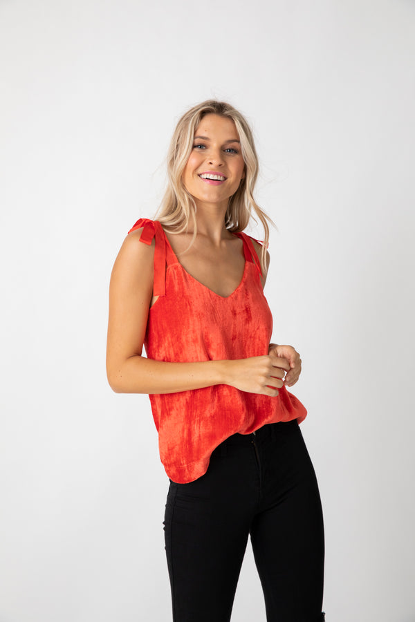 Valley V-Neck Cami Poppy Red Velvet Media 11 of 11
